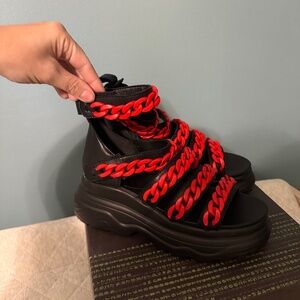 KOI Black and red gladiator rave shoes